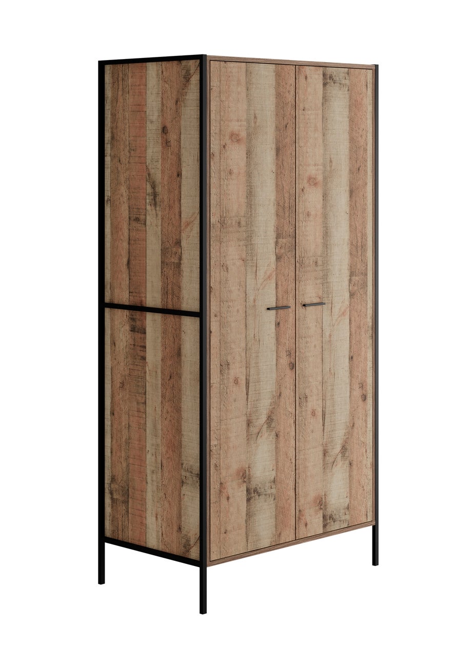 LPD Furniture Hoxton 2 Door Wardrobe Distressed Oak Effect (1800x520x838mm)