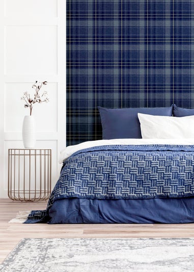 Arthouse Twilled Plaid Navy/Gold Wallpaper