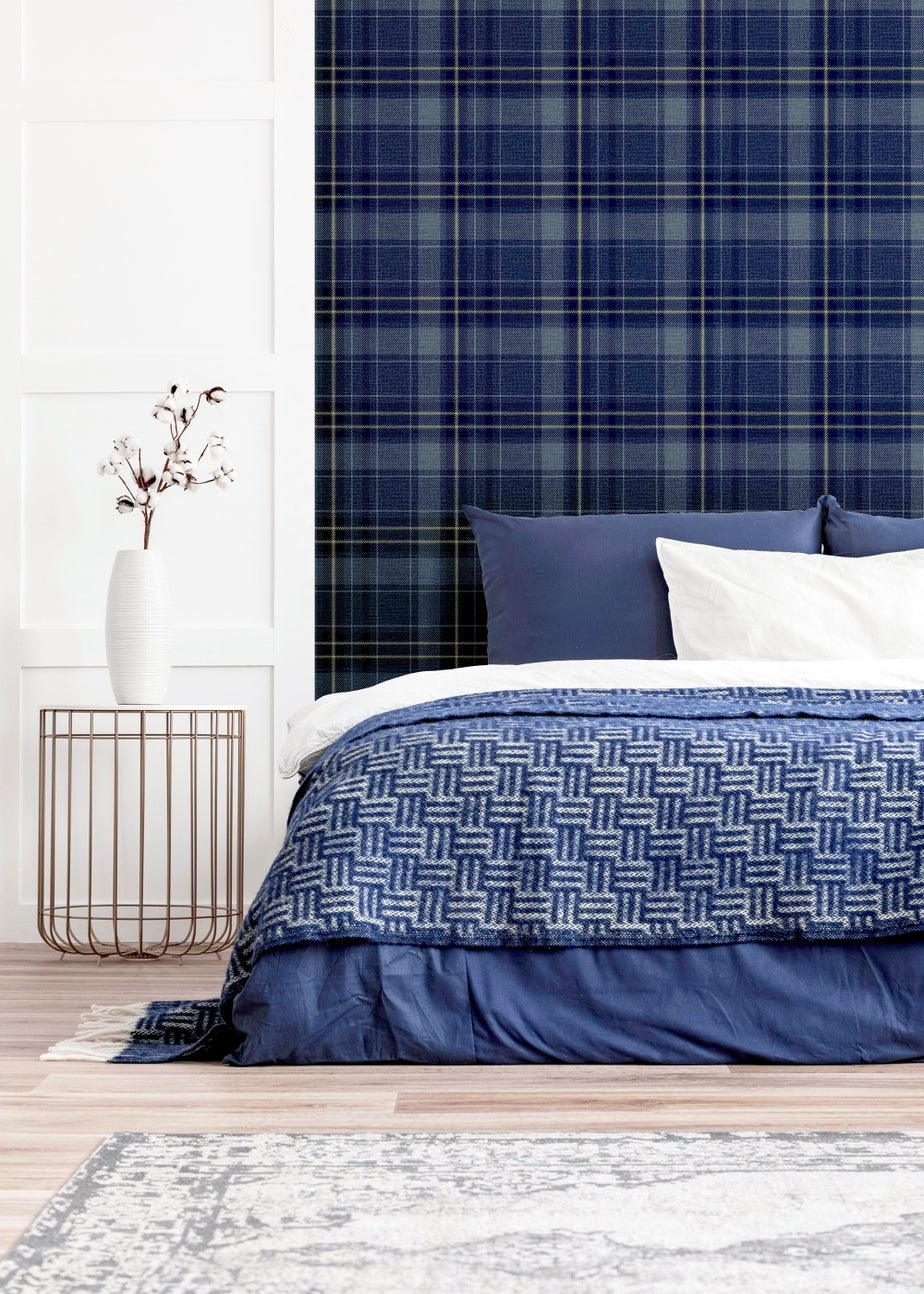 Arthouse Twilled Plaid Navy/Gold Wallpaper
