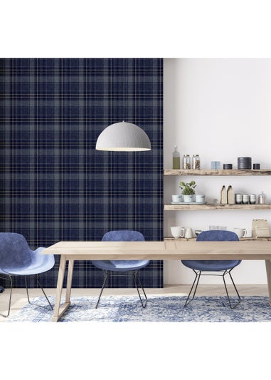 Arthouse Twilled Plaid Navy/Gold Wallpaper
