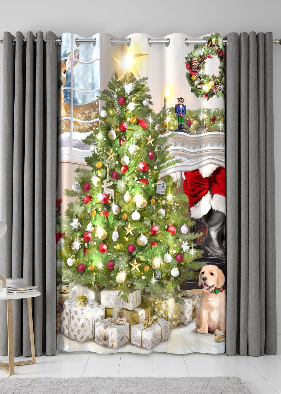 Fusion Christmas Tree Eyelet Single Panel Door Curtain