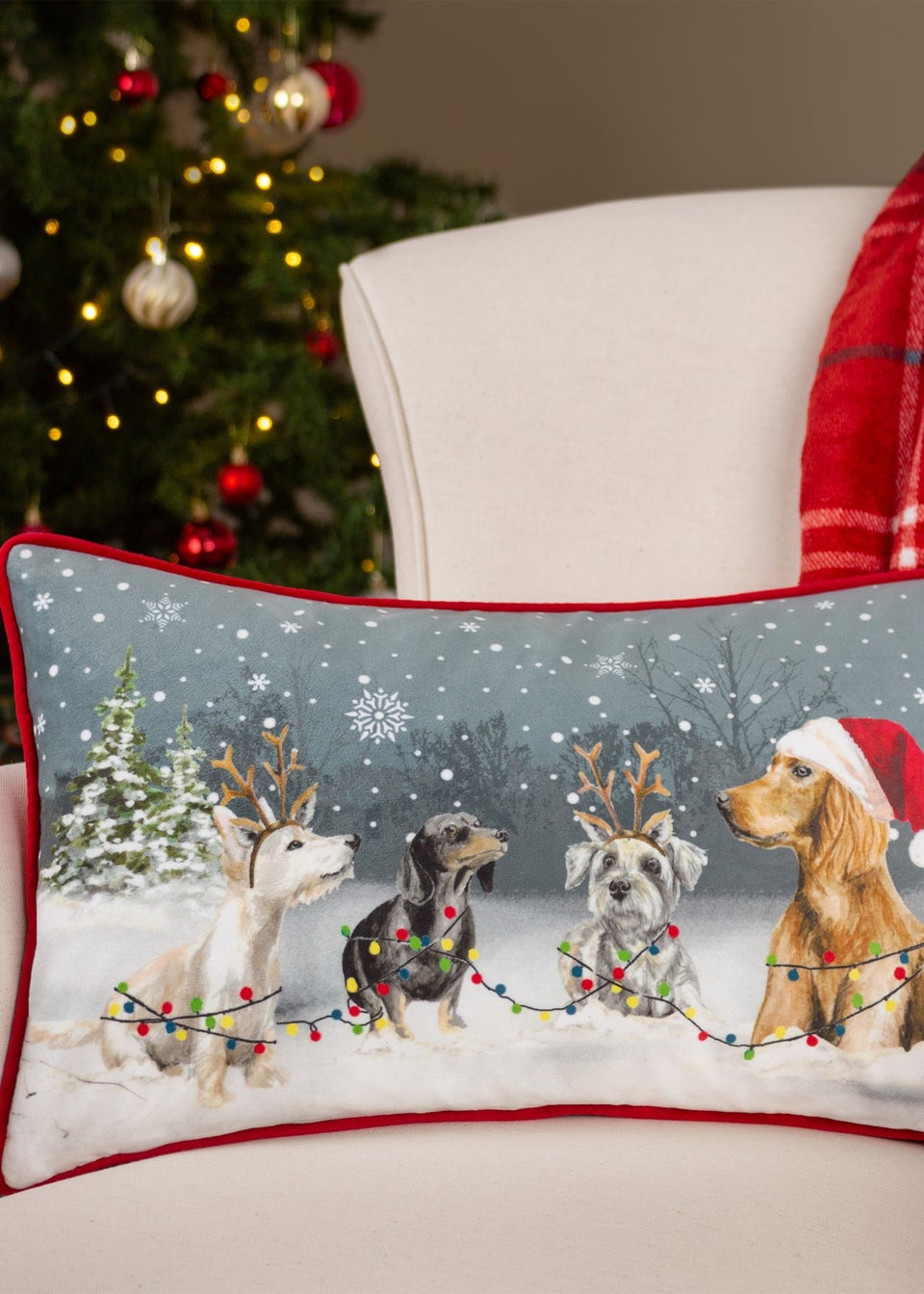Evans Lichfield Christmas Dogs Festive Filled Cushion (30cm x 50cm x 8cm)
