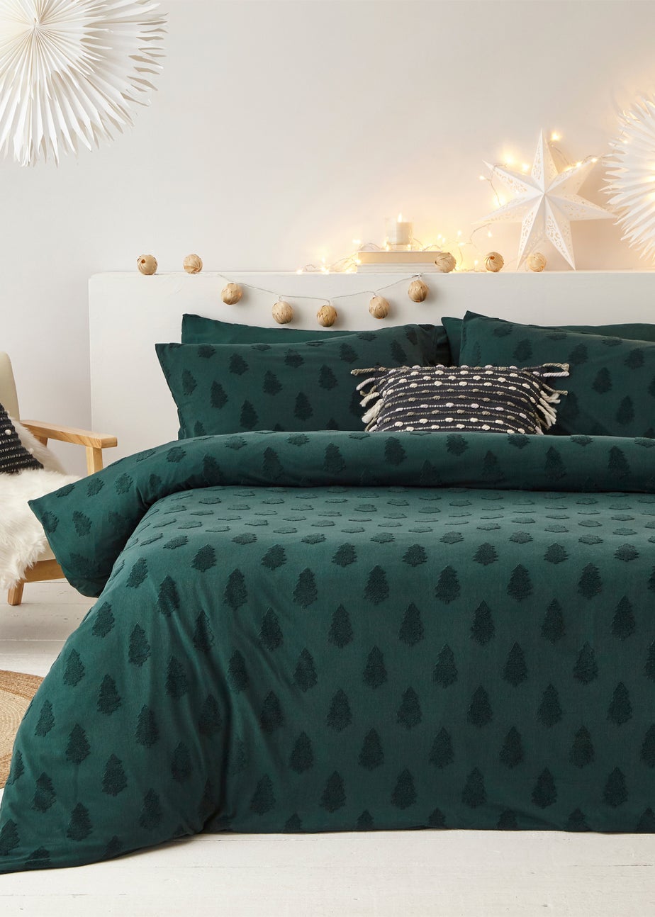 furn. Tufted Tree 100% Cotton Duvet Cover Set Pine Green