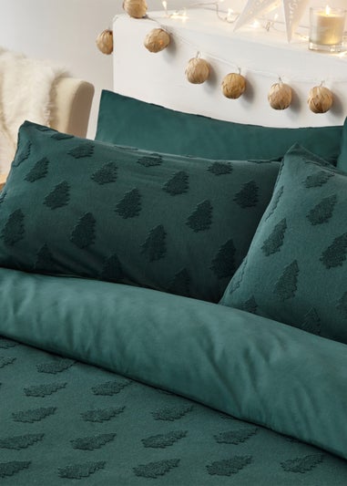 furn. Tufted Tree 100% Cotton Duvet Cover Set Pine Green