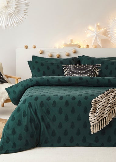 furn. Tufted Tree 100% Cotton Duvet Cover Set Pine Green