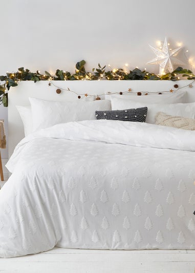 furn. Tufted Tree 100% Cotton Duvet Cover Set Snow