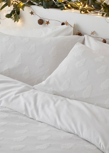 furn. Tufted Tree 100% Cotton Duvet Cover Set Snow