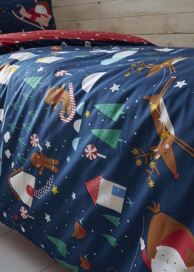 Catherine Lansfield Kids Bedding Santa's Christmas Wonderland Glow in the Dark Duvet Cover Set