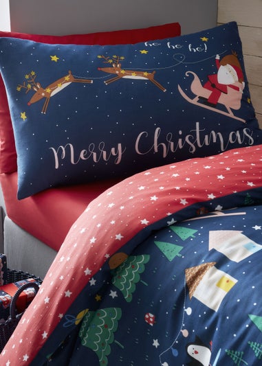 Catherine Lansfield Kids Bedding Santa's Christmas Wonderland Glow in the Dark Duvet Cover Set