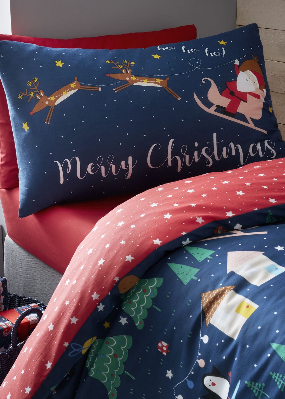 Catherine Lansfield Kids Bedding Santa's Christmas Wonderland Glow in the Dark Duvet Cover Set