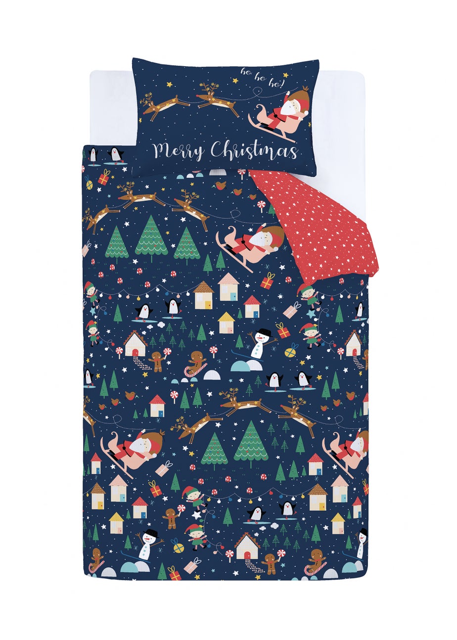 Catherine Lansfield Kids Bedding Santa's Christmas Wonderland Glow in the Dark Duvet Cover Set