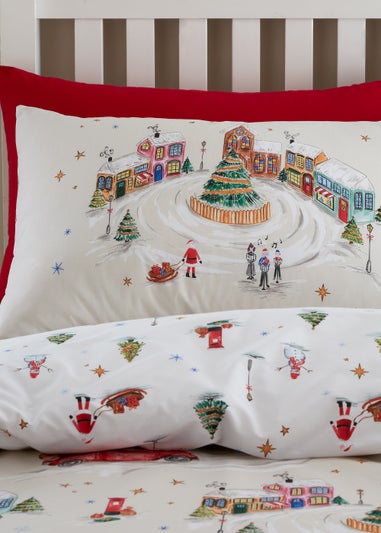 Catherine Lansfield Christmas Town Reversible Duvet Cover Set Neutral