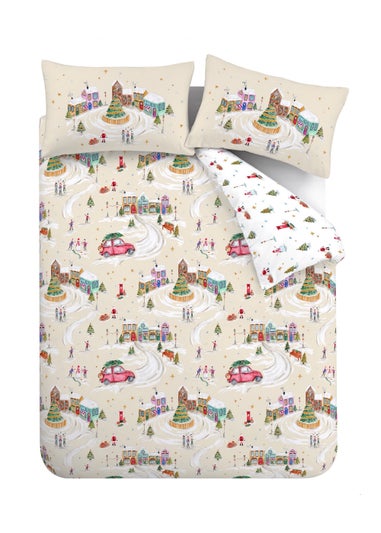 Catherine Lansfield Christmas Town Reversible Duvet Cover Set Neutral