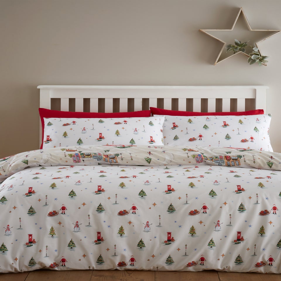 Catherine Lansfield Christmas Town Reversible Duvet Cover Set Neutral