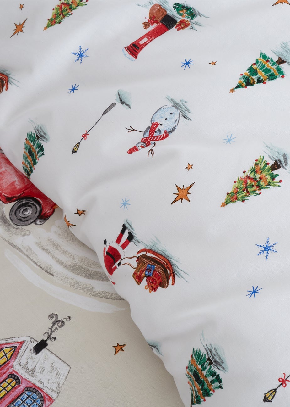Catherine Lansfield Christmas Town Reversible Duvet Cover Set Neutral