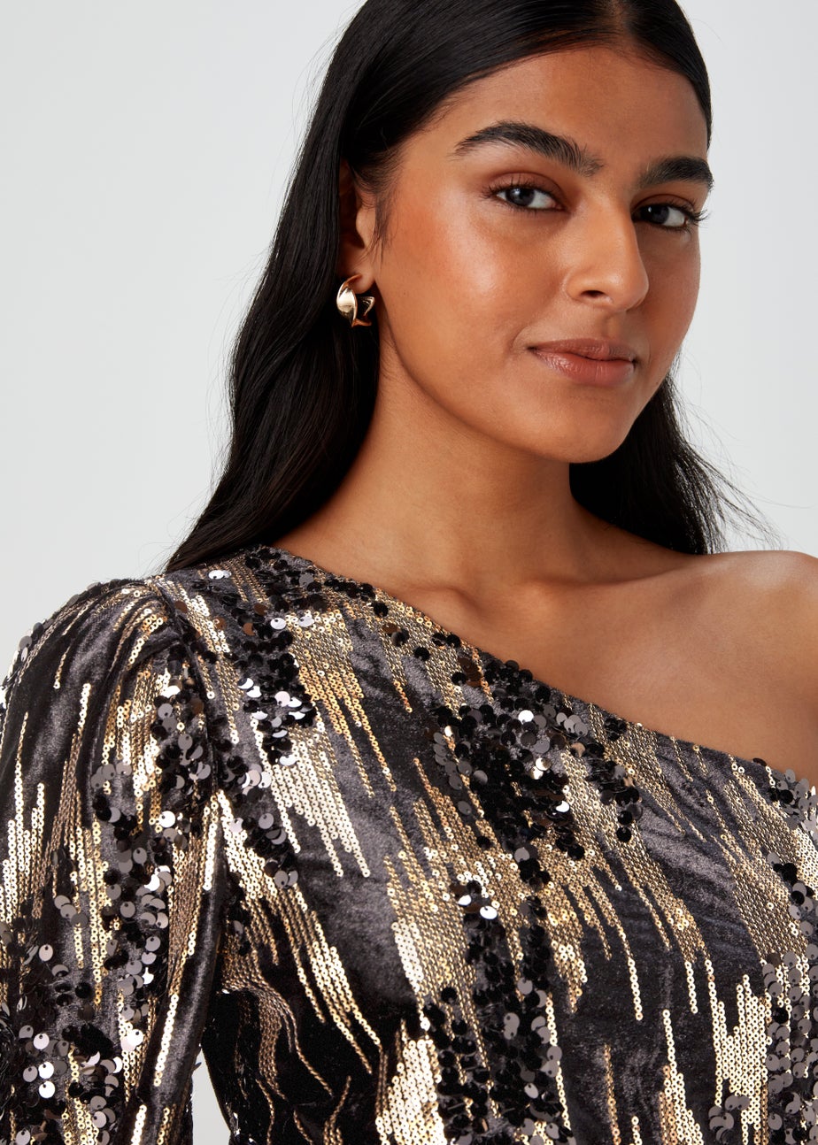 Et Vous Black Sequin One Shoulder Top