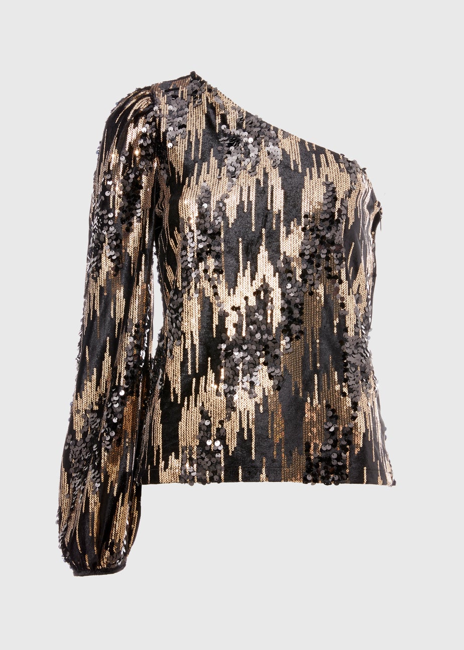 Et Vous Black Sequin One Shoulder Top