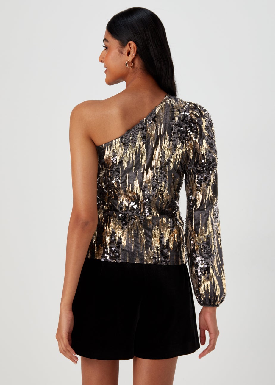 Et Vous Black Sequin One Shoulder Top