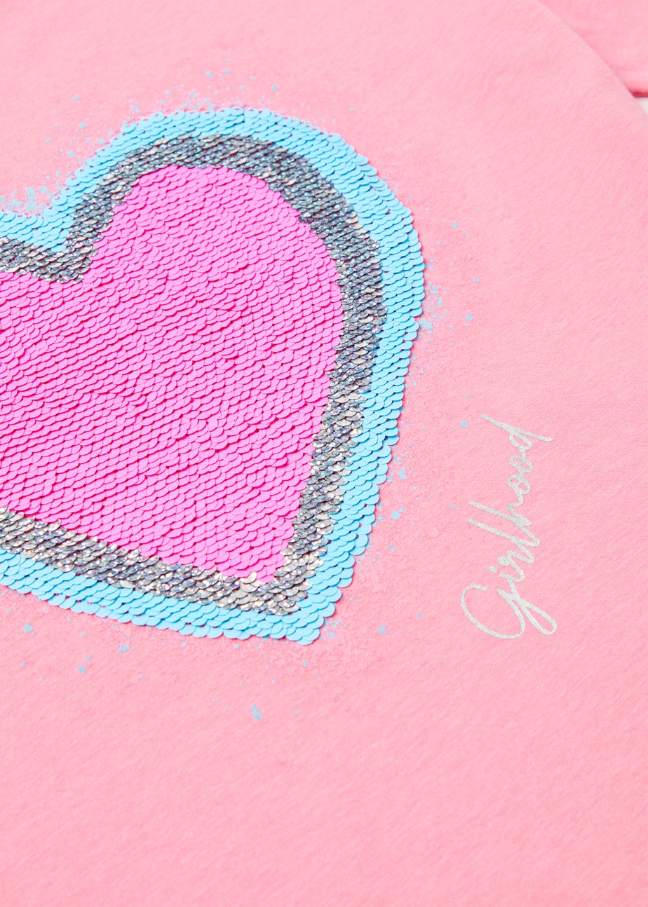 Girls Pink Sequin Heart T-Shirt (4-13yrs)
