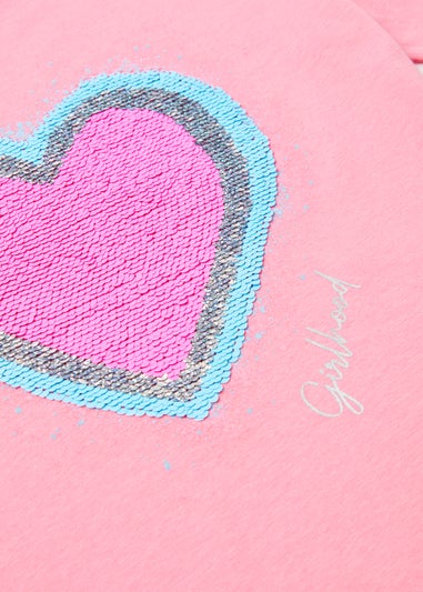 Girls Pink Sequin Heart T-Shirt (4-13yrs)