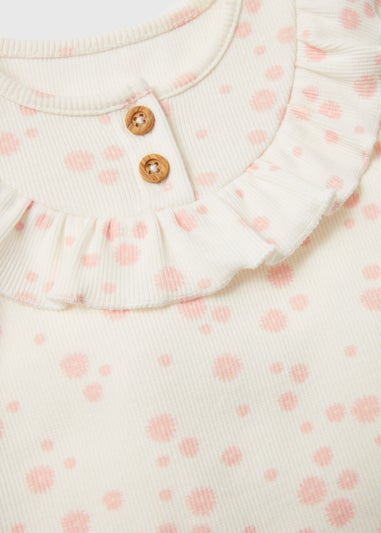 Girls Pink Flower Print Ribbed T-Shirt & Leggings Set (Newborn-23mths)