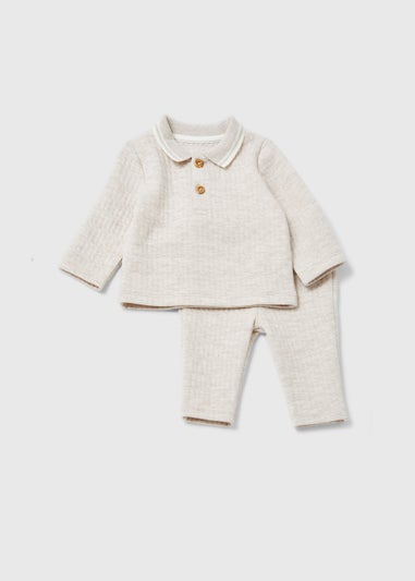 Baby Beige Quilted Polo Shirt & Leggings Set (Newborn-23mths)