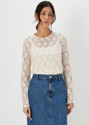 Cream Lace Long Sleeve Top