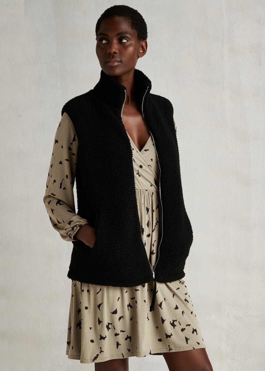 Khaki Mark Making Long Sleeve Wrap Mini Dress