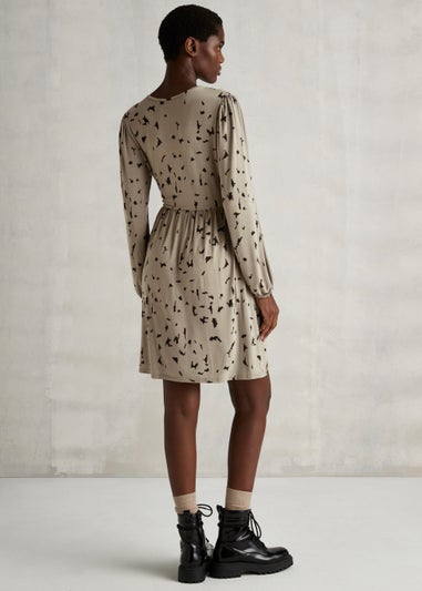Khaki Mark Making Long Sleeve Wrap Mini Dress