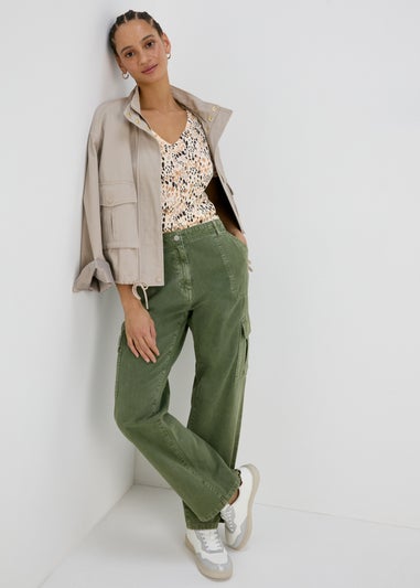 Multi Print Fitted V Neck T-Shirt