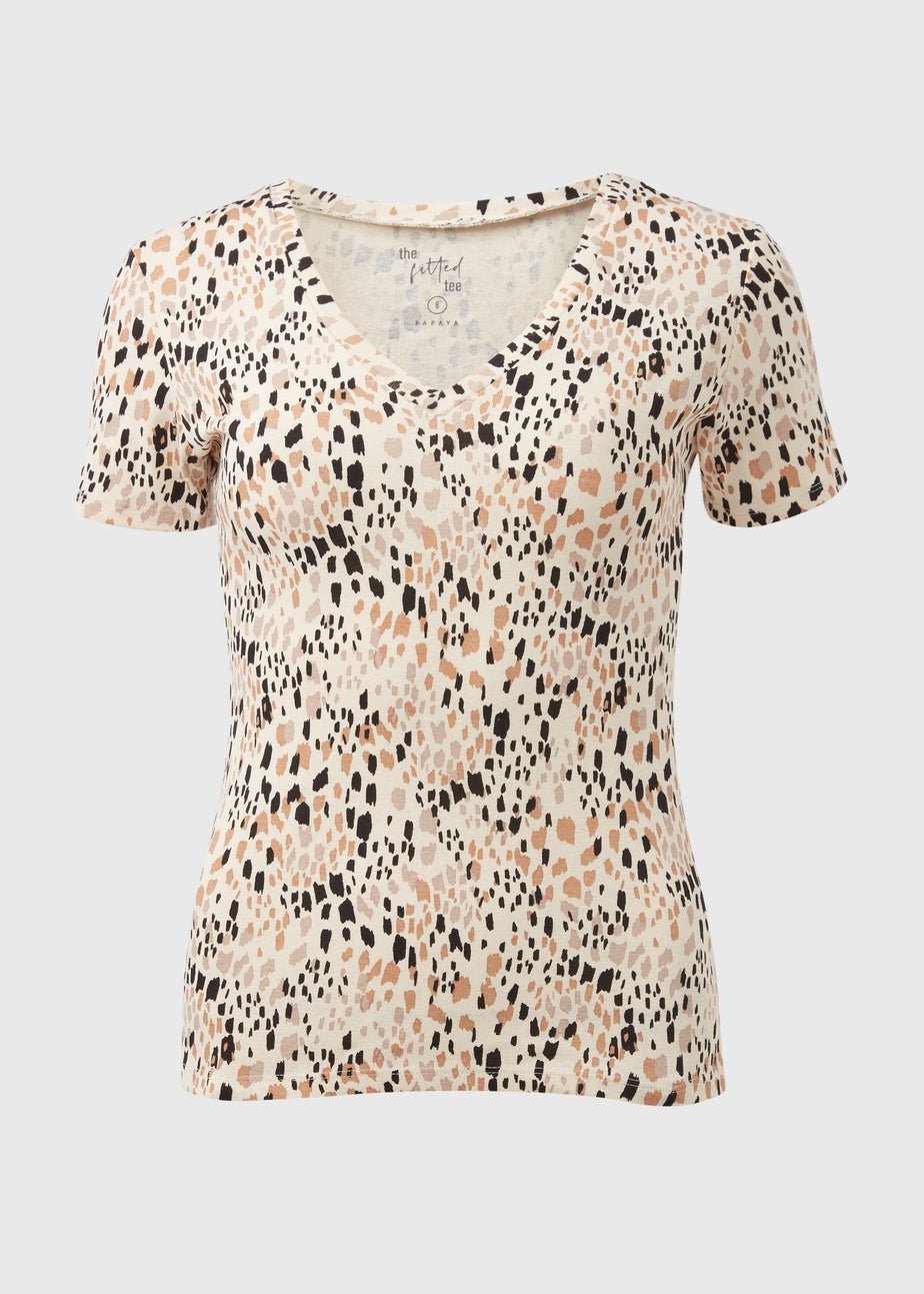 Multi Print Fitted V Neck T-Shirt