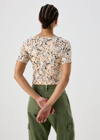 Multi Print Fitted V Neck T-Shirt