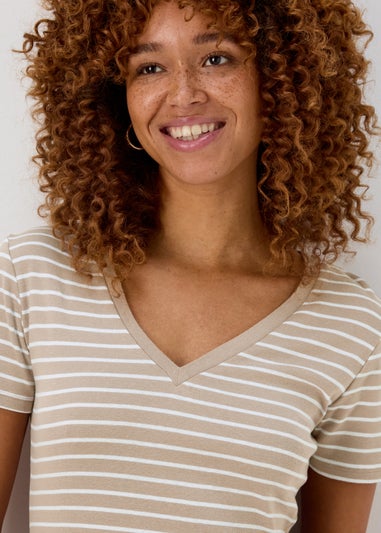 Beige V Neck T Shirt
