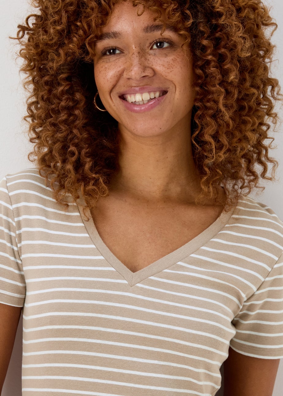 Beige V Neck T Shirt