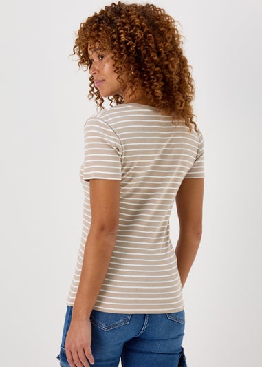 Beige V Neck T Shirt