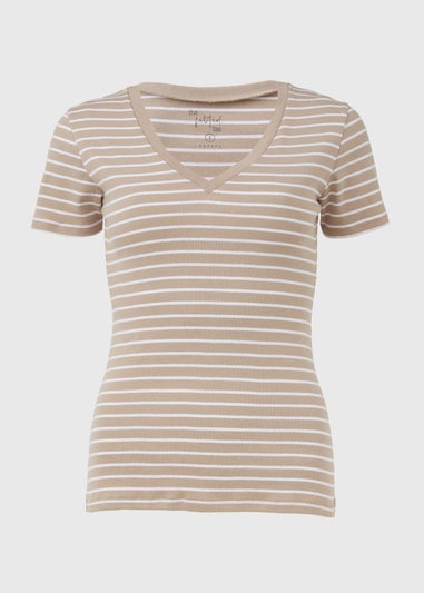 Beige V Neck T Shirt