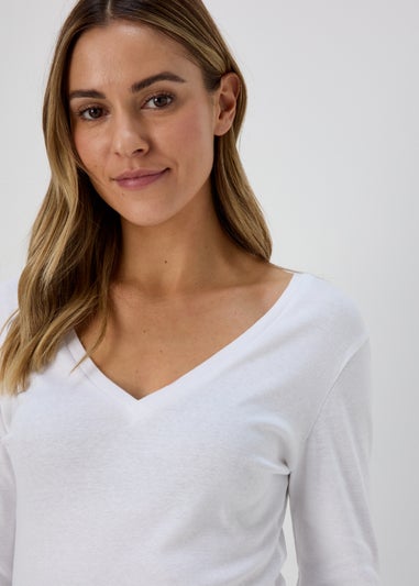 White V Neck Long Sleeve T Shirt