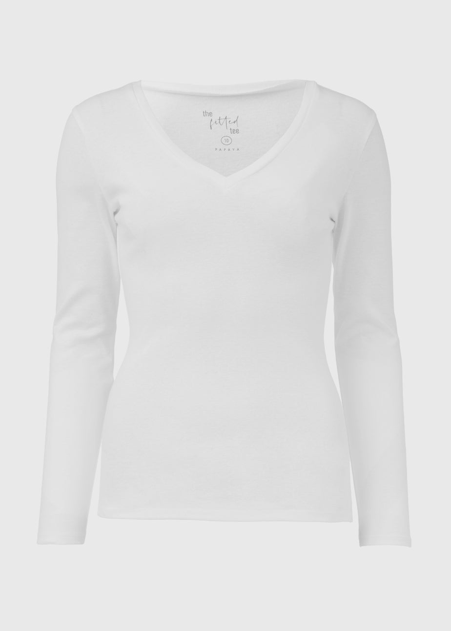 White V Neck Long Sleeve T Shirt