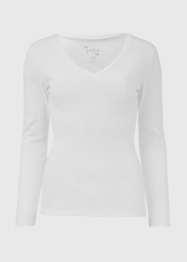 White V Neck Long Sleeve T Shirt