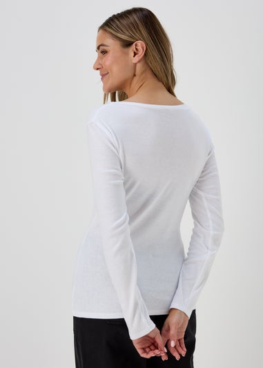 White V Neck Long Sleeve T Shirt