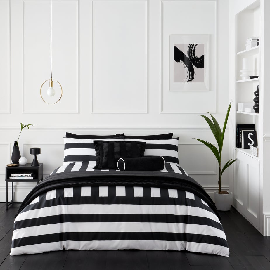 Style Sisters Bold Stripe 180 Thread Count Cotton Duvet Cover Set Black/White