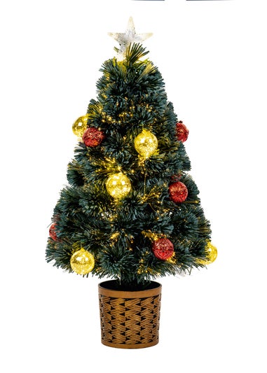 Premier Decorations 80cm Pinwire with Baubles Green Fibre Optic Christmas Tree