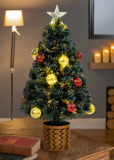 Premier Decorations 80cm Pinwire with Baubles Green Fibre Optic Christmas Tree