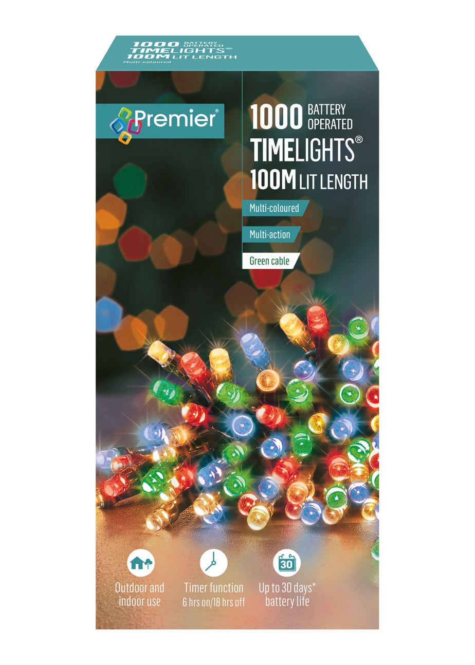Premier Decorations 1000 Multi-coloured LED Battery Operated Timelights