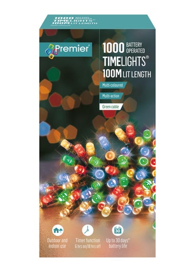 Premier Decorations 1000 Multi-coloured LED Battery Operated Timelights