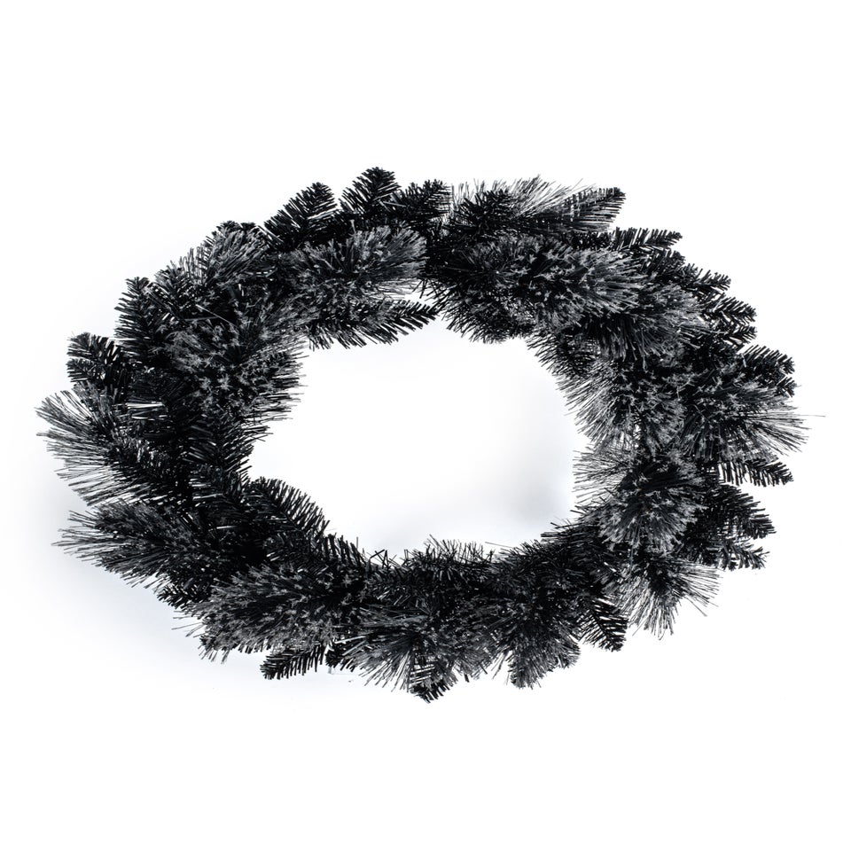 Premier Decorations Black Silver Tipped Christmas Wreath 50cm