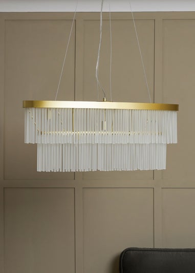 BHS Aubrey Frosted Oval Diner Pendant 5 Light Brass (Adjustable 43-130cm x 82cm)