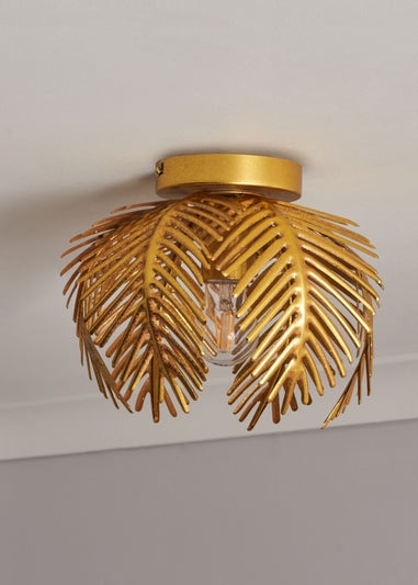 BHS Brookby Palm Flush Ceiling Light Brass (21cm x 30cm)