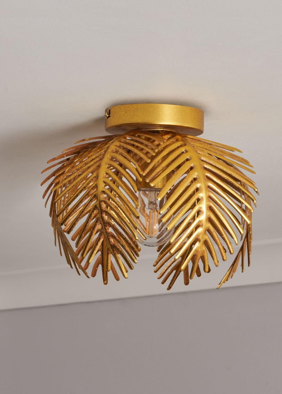 BHS Brookby Palm Flush Ceiling Light Brass (21cm x 30cm)