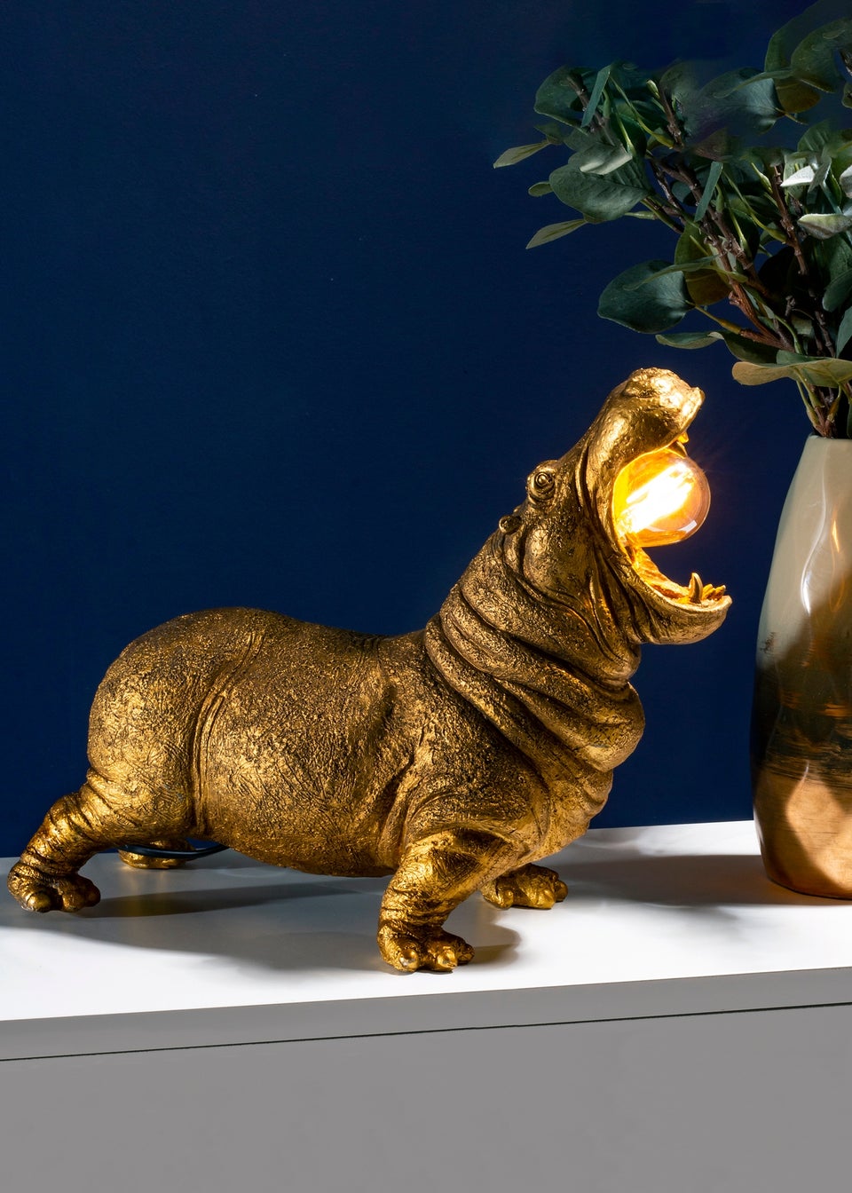 BHS Bernard Hippo Table Lamp Gold (28cm x 34cm)